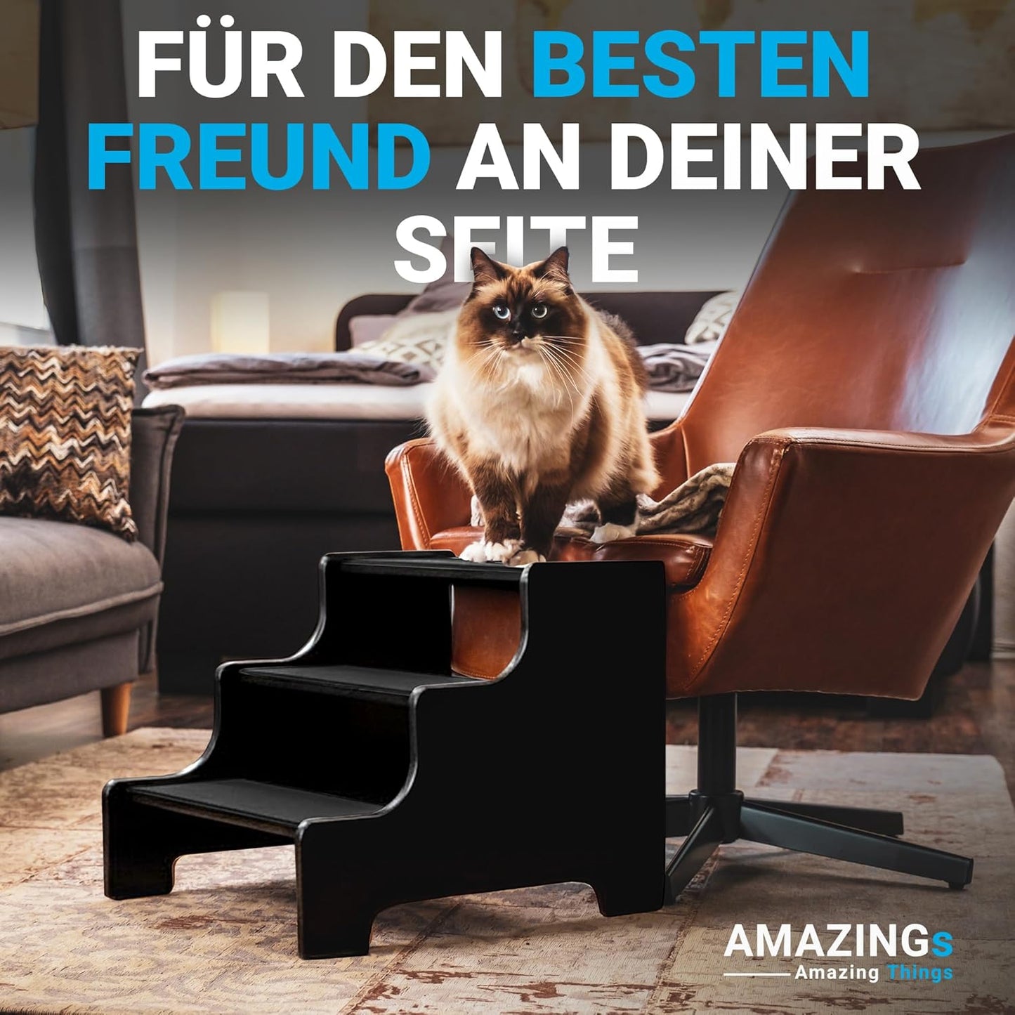 Haustiertreppe für Hunde und Katzen, 3 Stufen schwarz