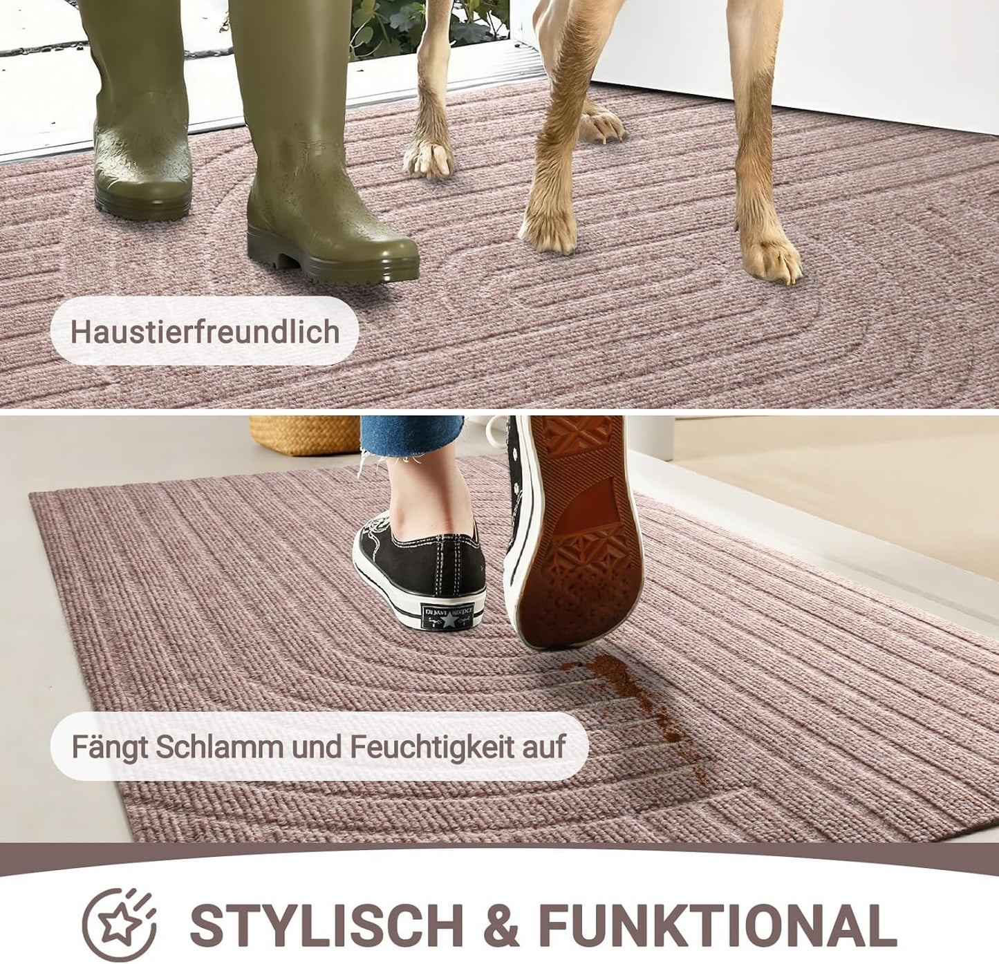 Rutschfeste Schmutzfangmatte, 60x90 cm, 60 x 90 cm Beige Braun Wirbel