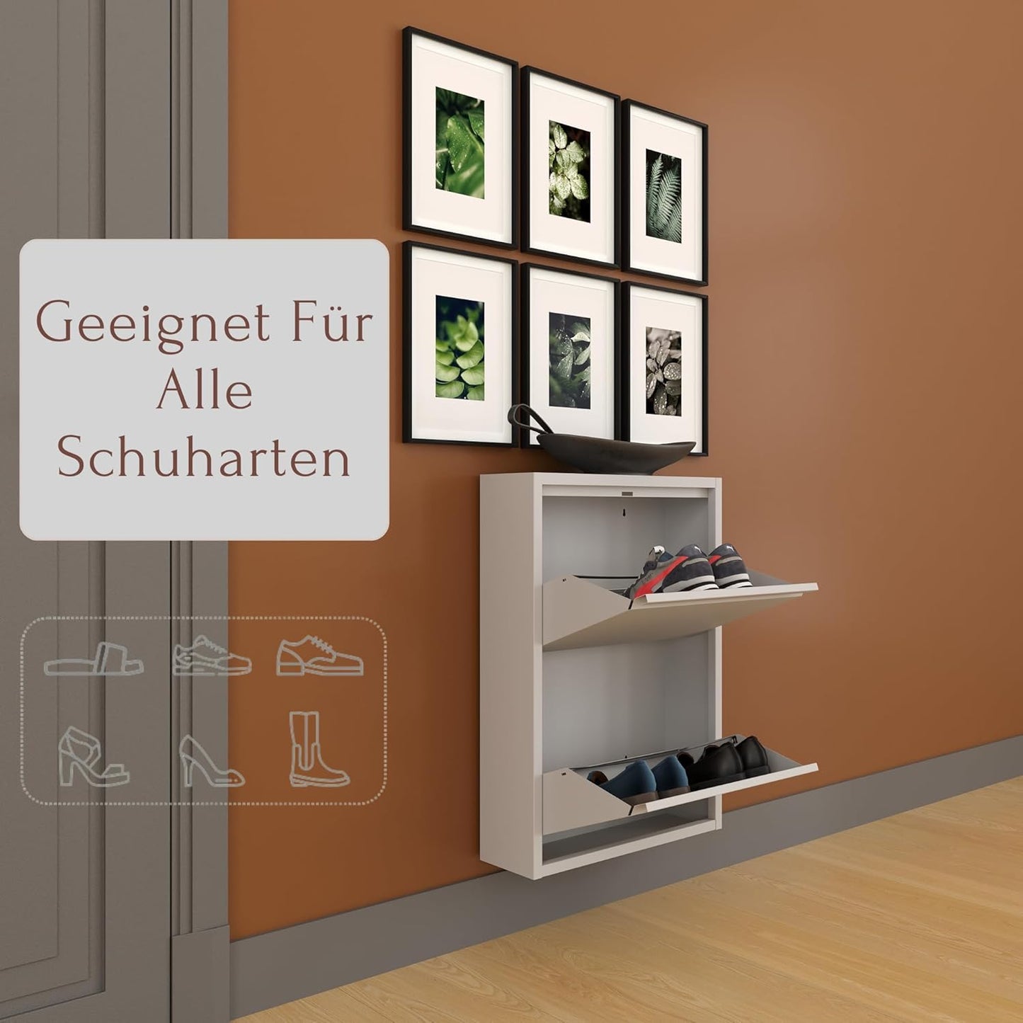 Schuhschrank mit Magnetklappen, 2 Klappen Grau