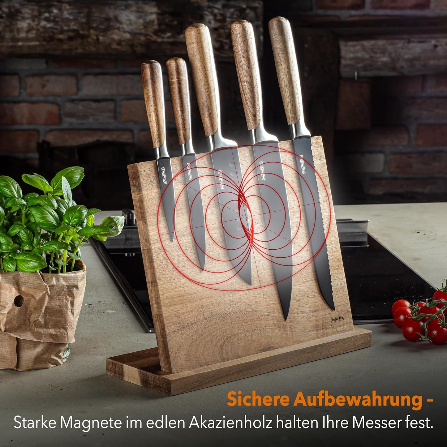 6-teiliges Messerblock-Set, Schwarz Keramikbeschichteter Edelstahl + Tranchierbesteck