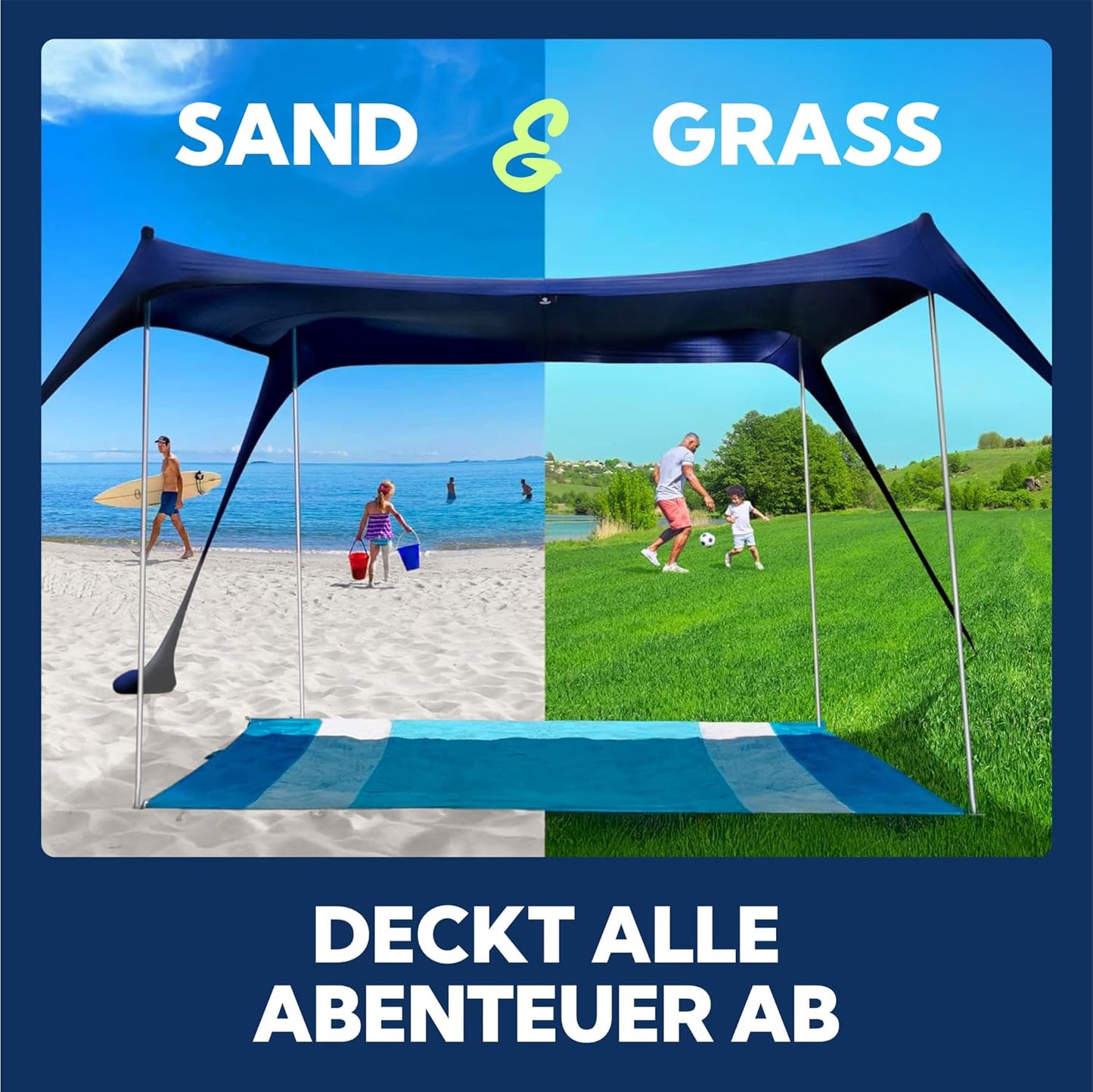 Strandzelt mit Sandschaufel & Erdnägeln, 4 Person - Navy