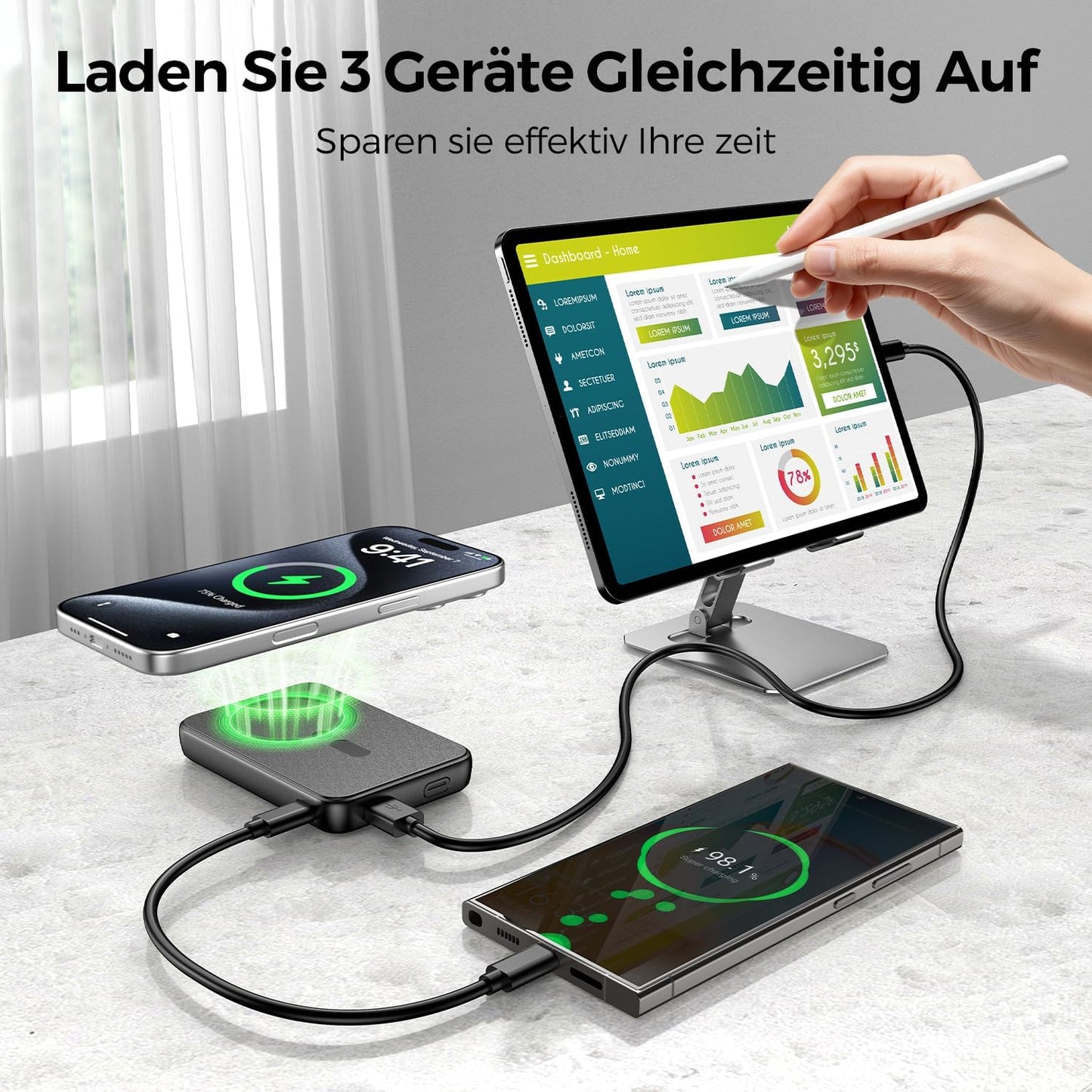 Magnetische Powerbank mit Schnellladefunktion, Schwarz