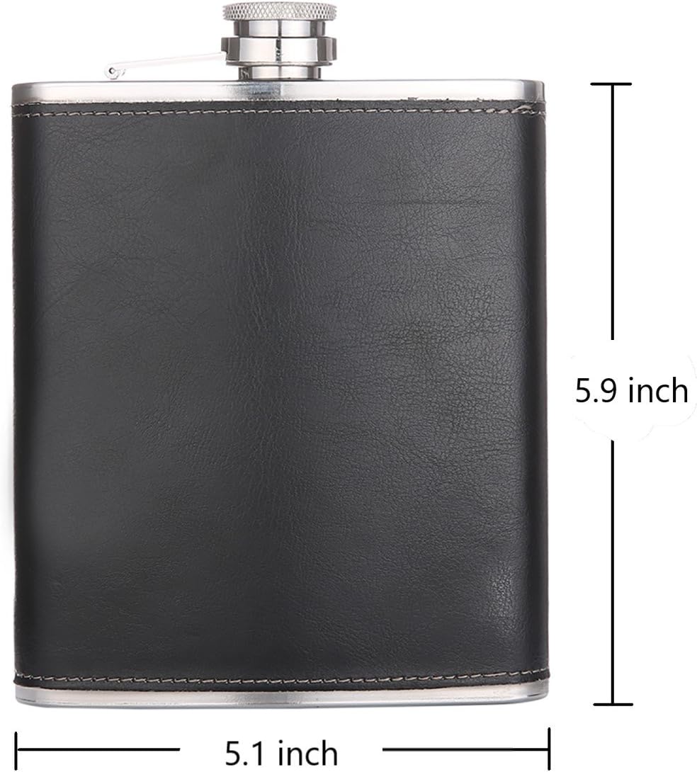 Grosser Edelstahl-Flachmann mit Lederummantelung, 18 oz B. Schwarz(1)