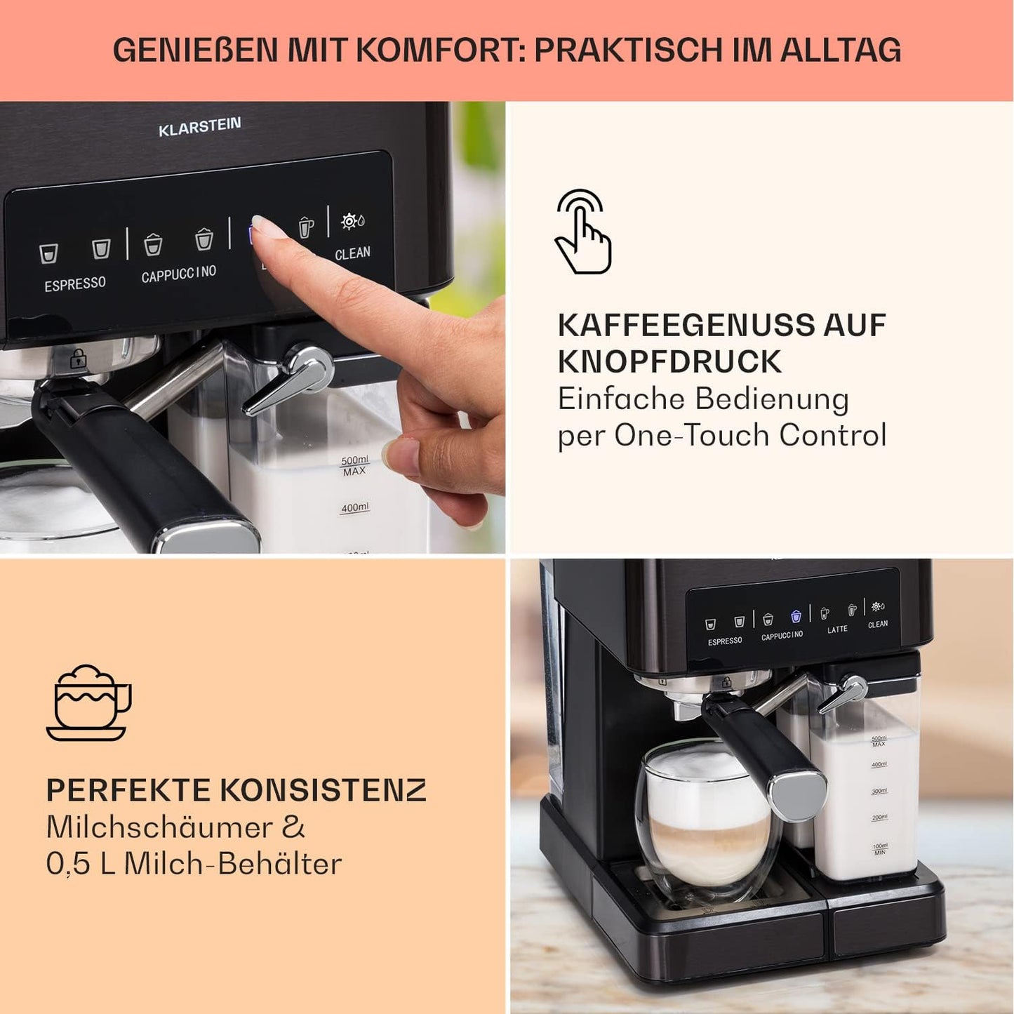 Espresso-Siebträgermaschine, 1.8L Schwarz
