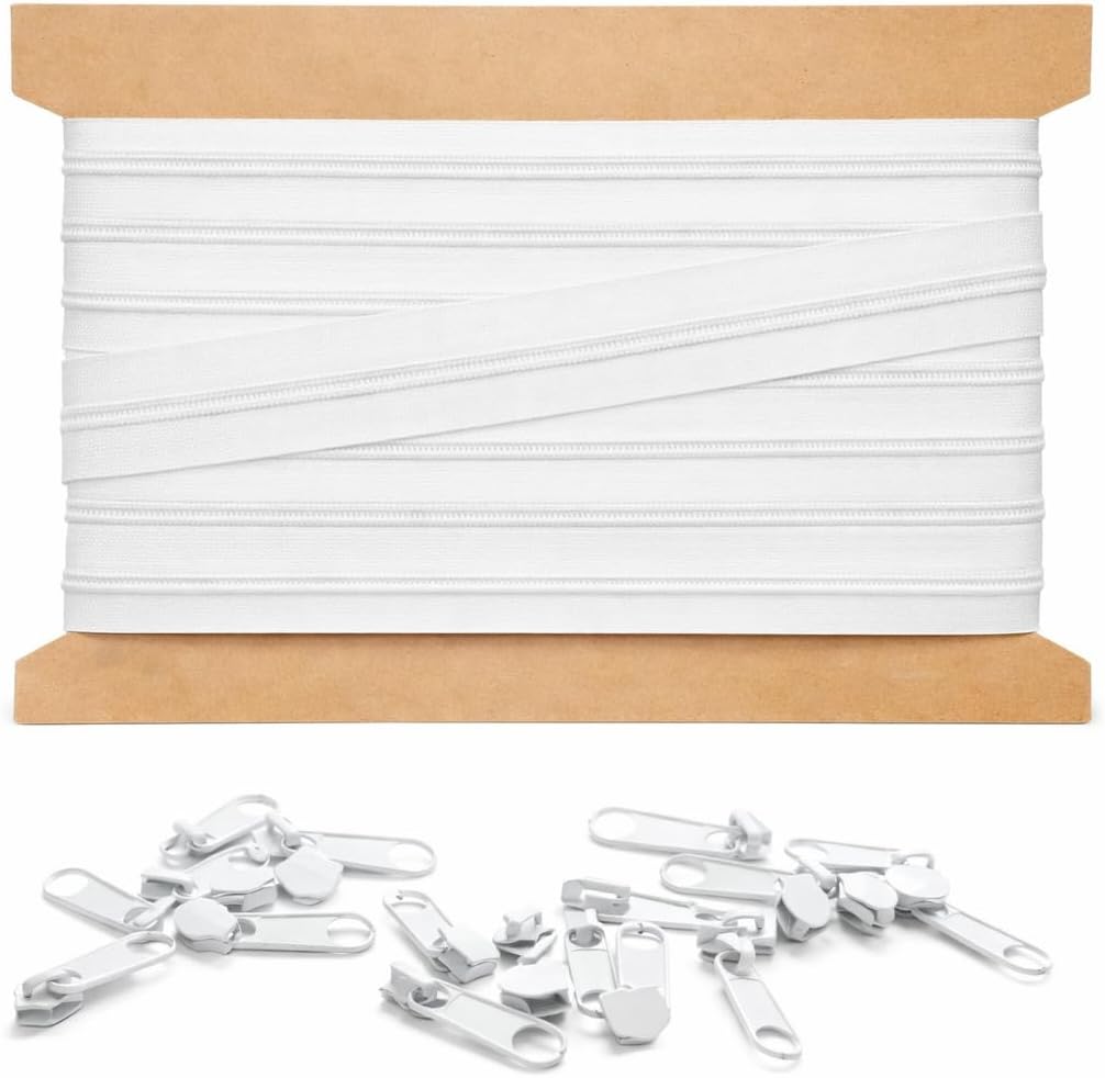Endlosreissverschluss mit 20 Zipper, 10m + 20 Zipper Weiss