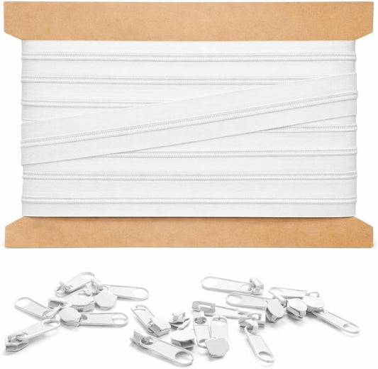 Endlosreissverschluss mit 20 Zipper, 10m + 20 Zipper Weiss