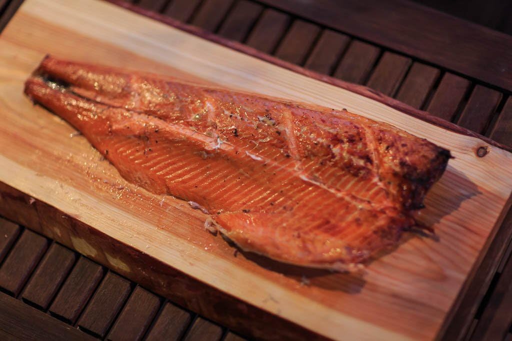 2er-Set Flammlachsbretter mit Servierbrett