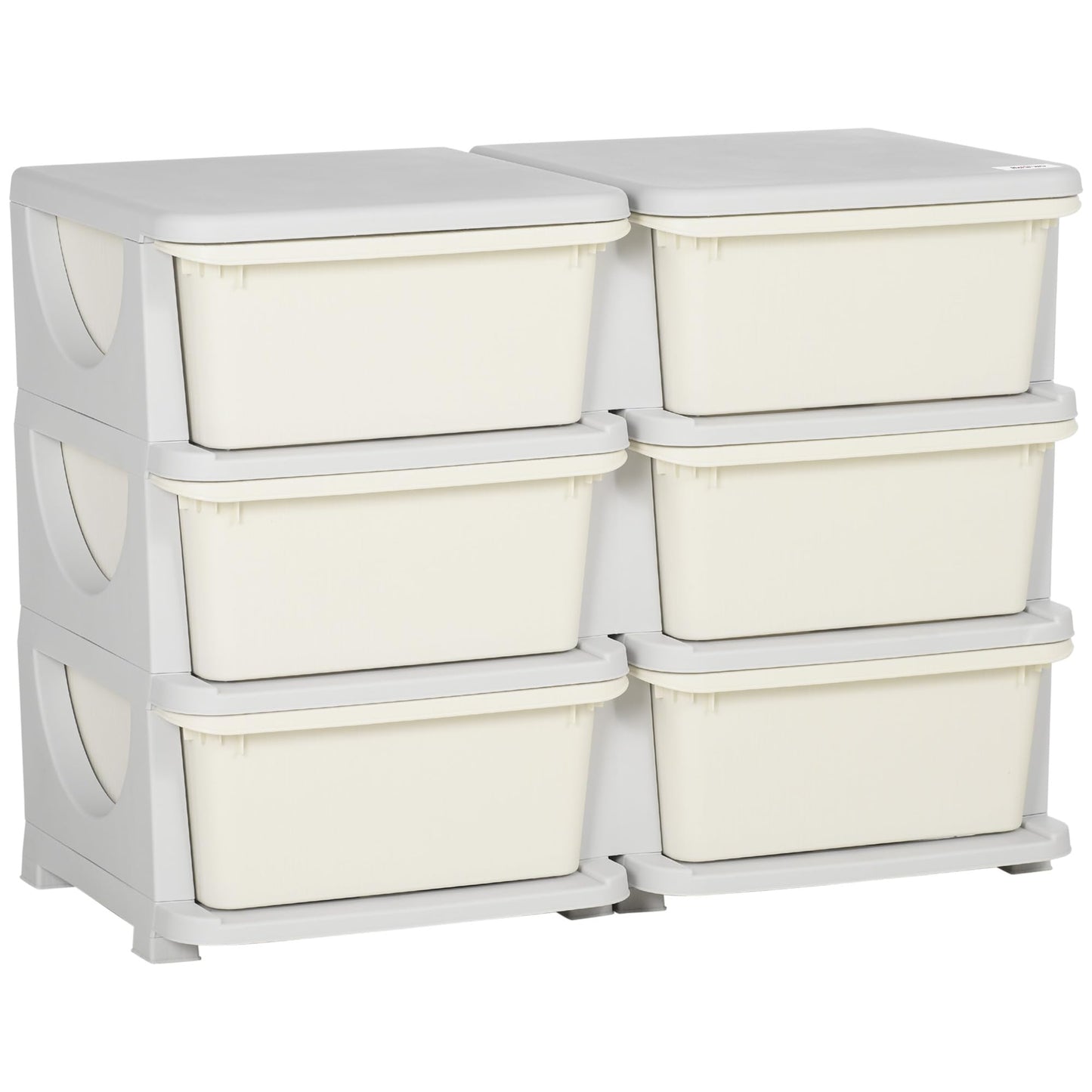 Kinderschubladenschrank mit abgerundete Kanten, 75L x 37B x 56,5H cm Cremeweiss