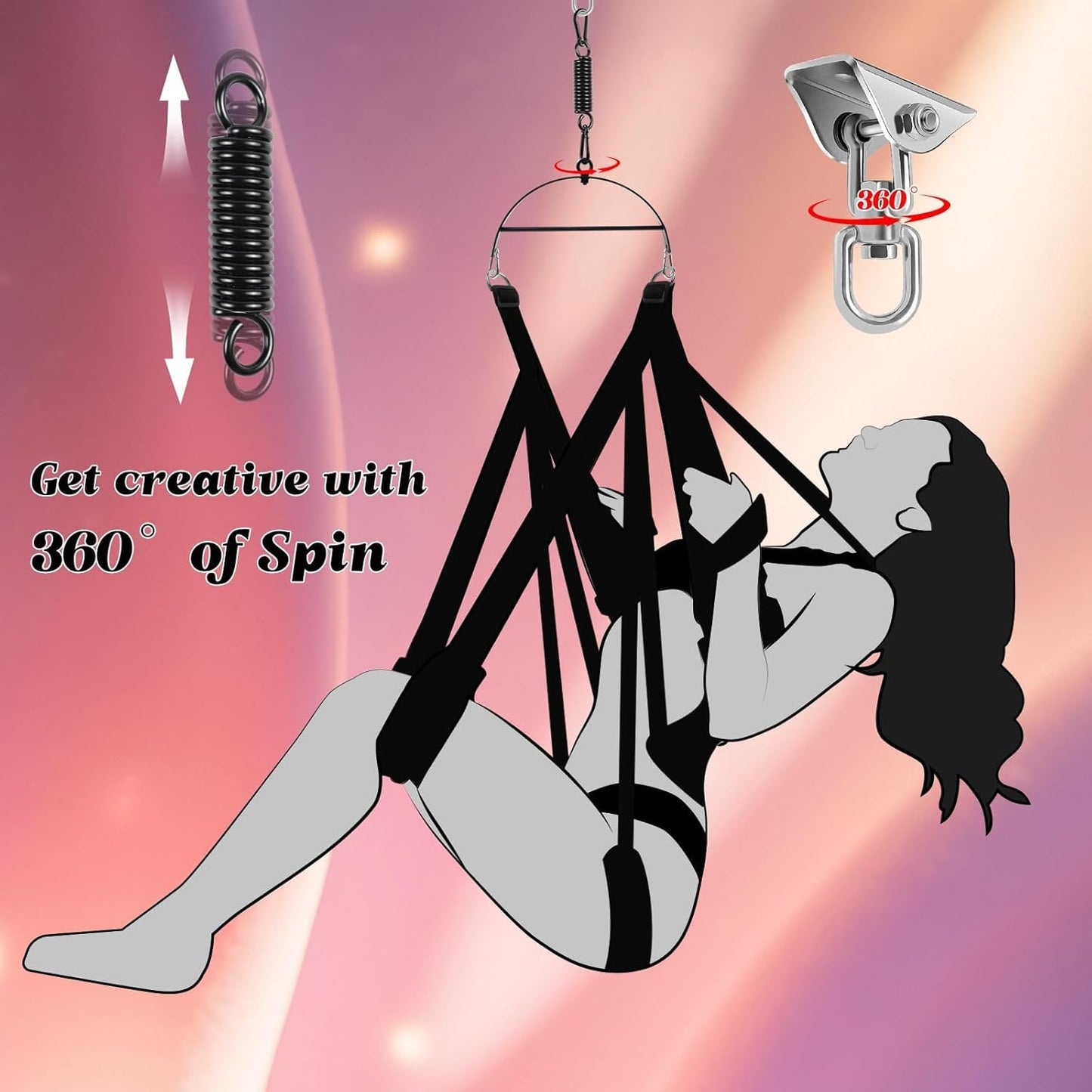 360° drehbare Sexschaukel mit Komfortsitz, Black