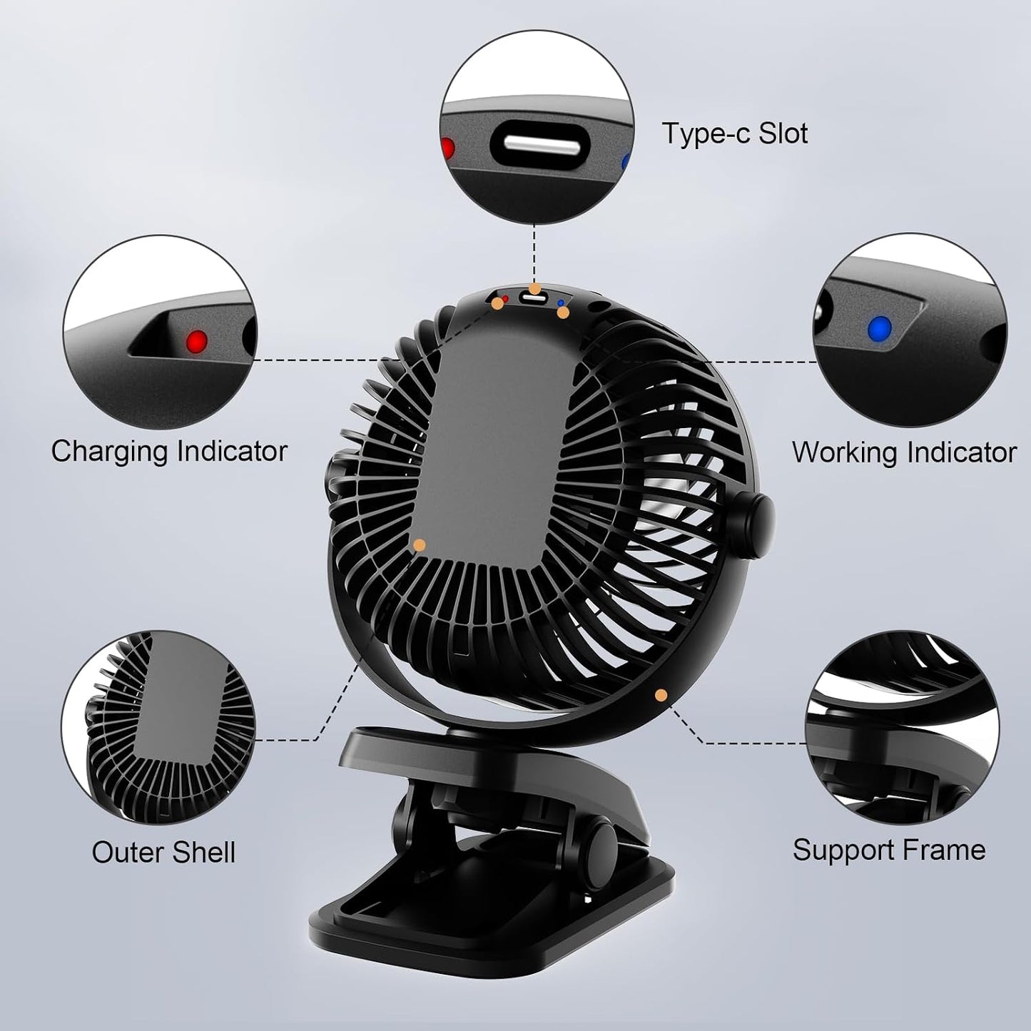 Mini Akku-Ventilator JD-199B mit Clip, 3 Geschwindigkeiten