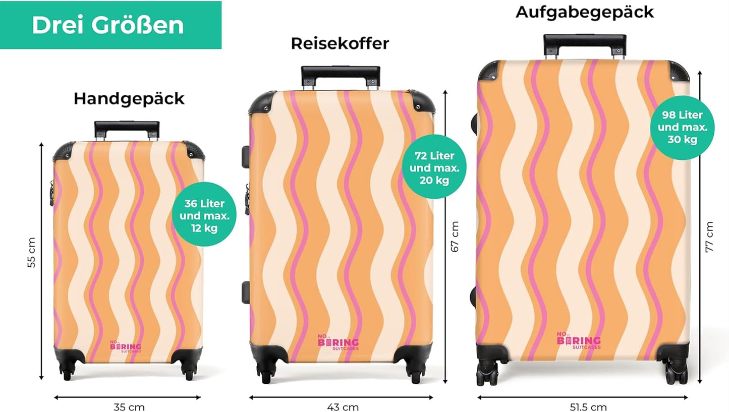 Grosser Hartschalenkoffer mit Rollen (XL), Wellen - Orange L