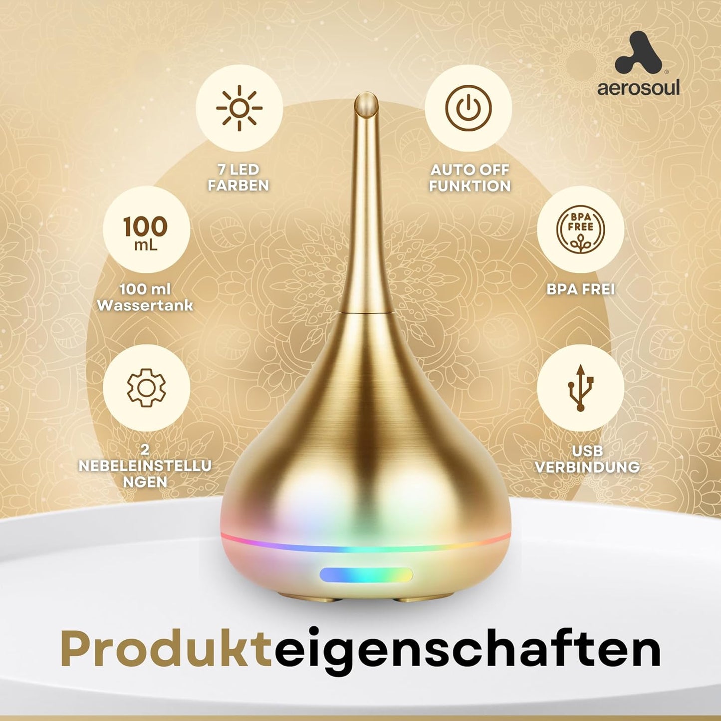 Aromadiffuser Drop mit Abschaltautomatik, Gold 100 ml