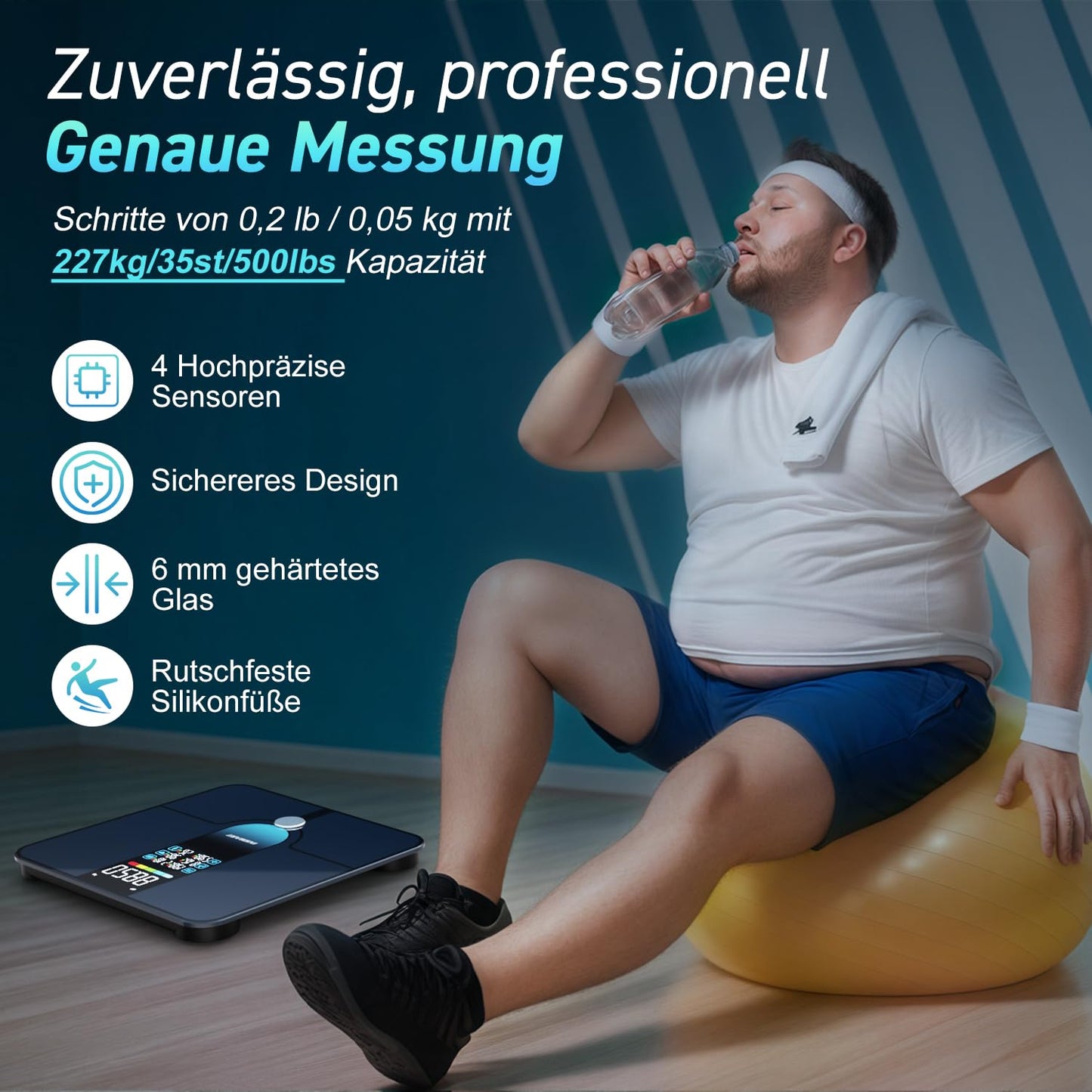 Smart Personenwaage mit App & Bluetooth, Blau-1