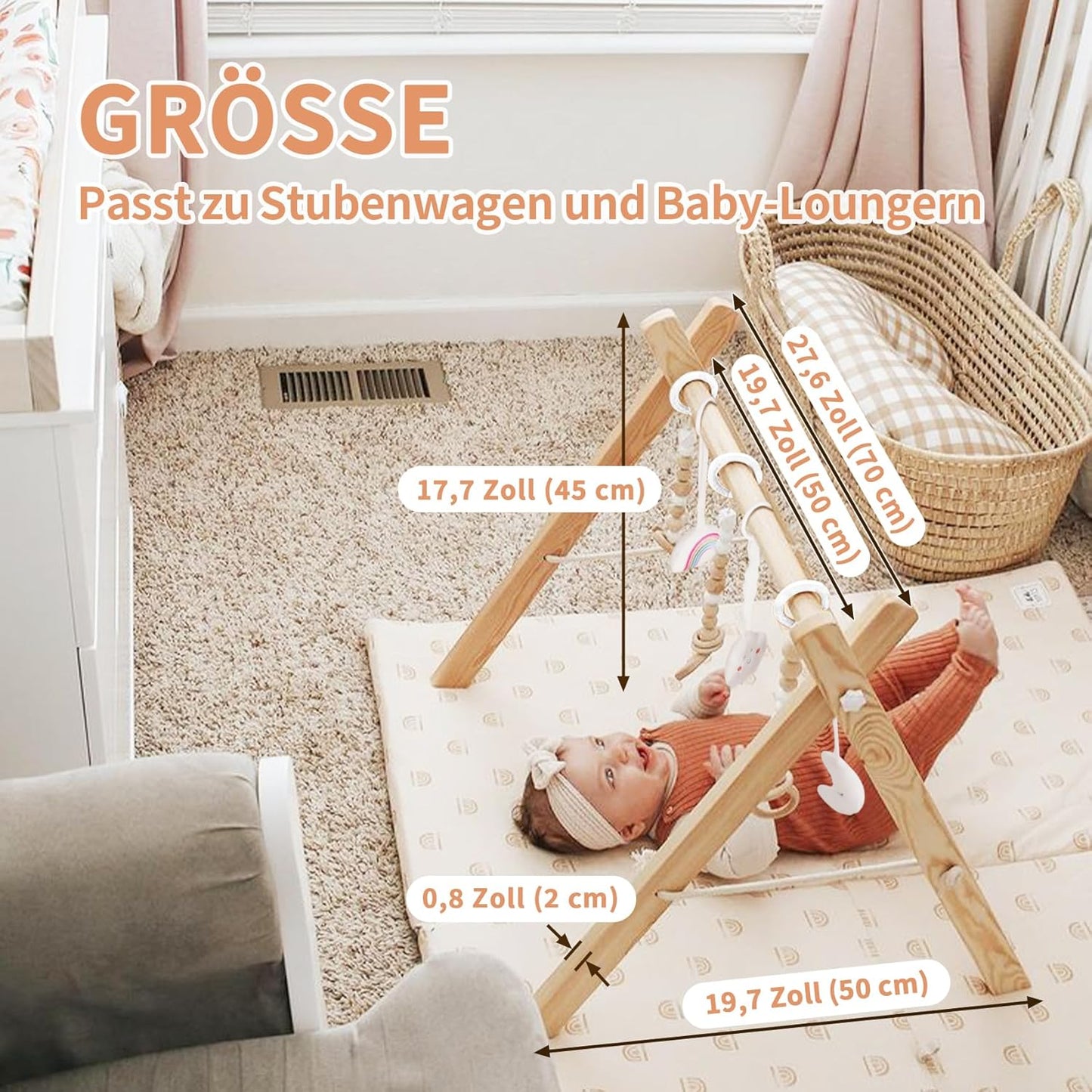 Faltbarer Baby-Spielbogen mit 6-teiligem Spielzeug-Set, Baby-Spielbogen aus Holz