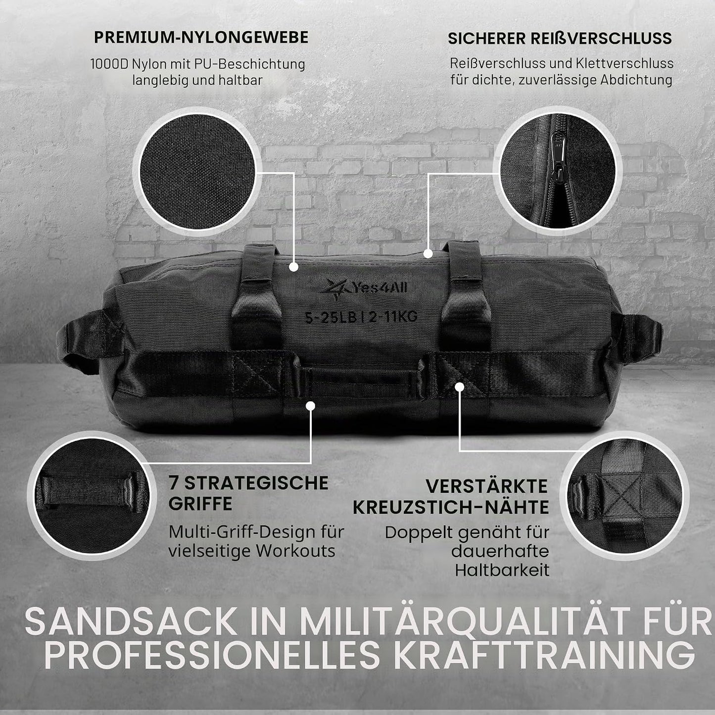 Verstellbare Sandsack für Krafttraining, E. Schwarz - (2kg - 11kg)