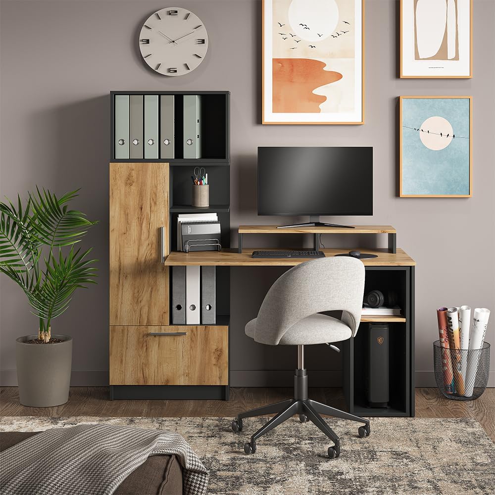 Monitorständer Tomy 80 cm, Anthrazit/Goldkraft Eiche