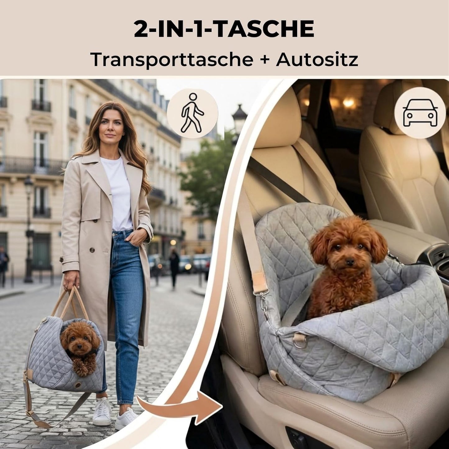 Hundetransporttasche mit Sicherheitsleine, Grau