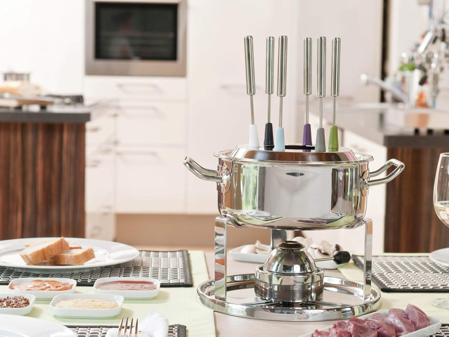 silber Fondue-Set mit Gasbrenner 39x27,5x15cm