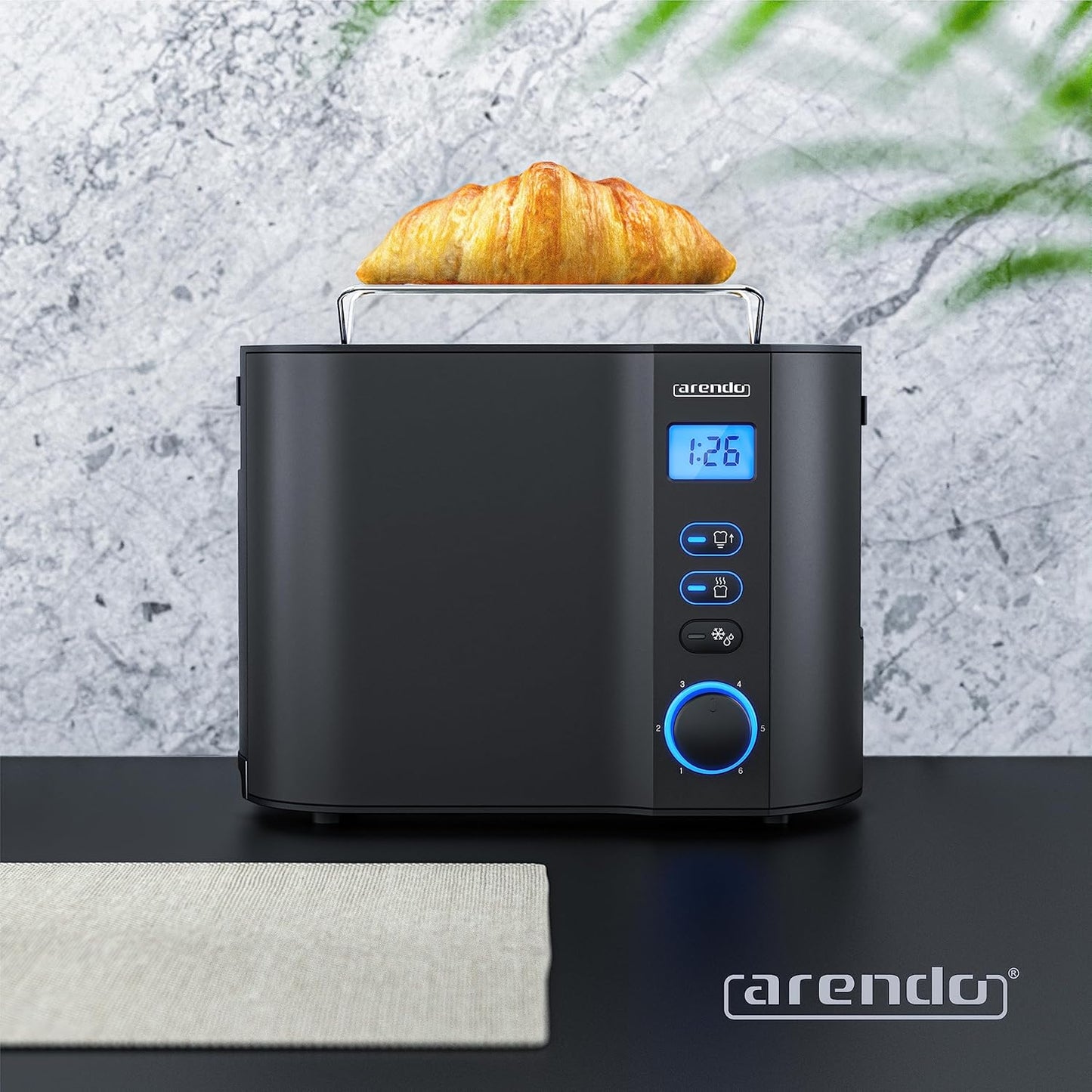 Toaster Manha Compact mit Restzeitanzeige und Brötchenaufsatz, A: Schwarz