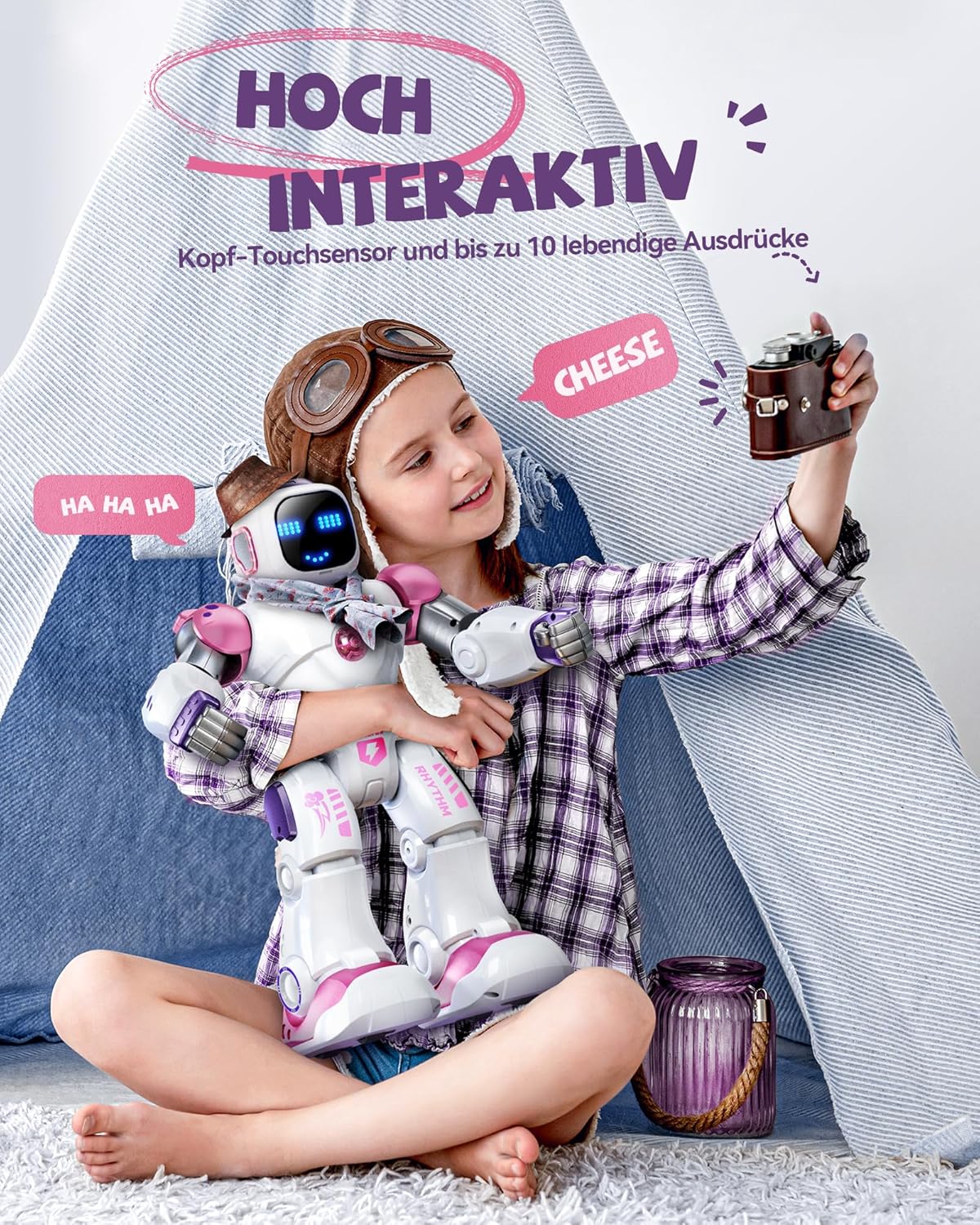 Intelligenter programmierbarer RC-Roboter für Kinder, Pink + Lila