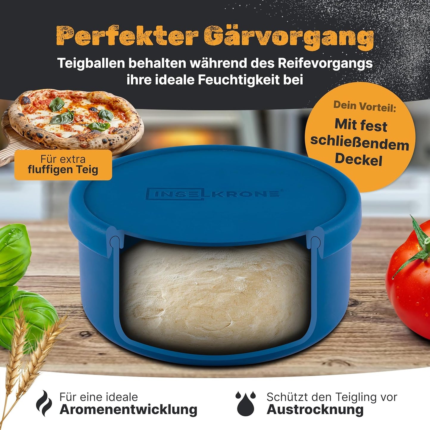 2er-Set Pizzaballenbox mit Deckel, 2 Stück blau
