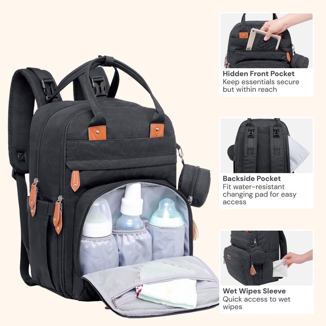 Wickeltasche mit Wickelauflage, Schwarz