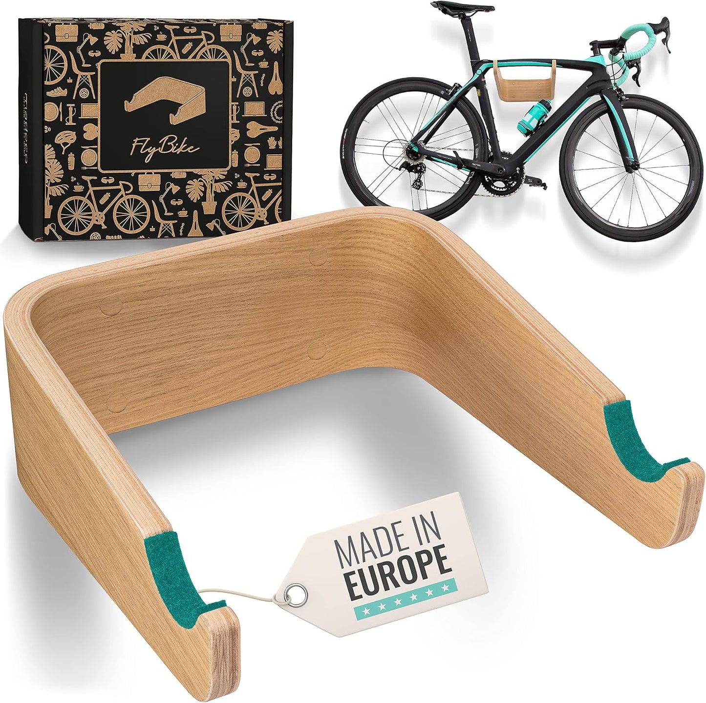 Velo Wandhalterung FlyBike, S (bis 50cm Lenkerbreite) Eiche | Lagune