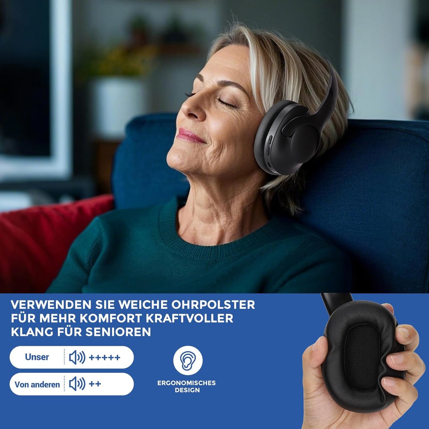 Wireless TV-Kopfhörer TH15-A mit Sender, Holzkohle