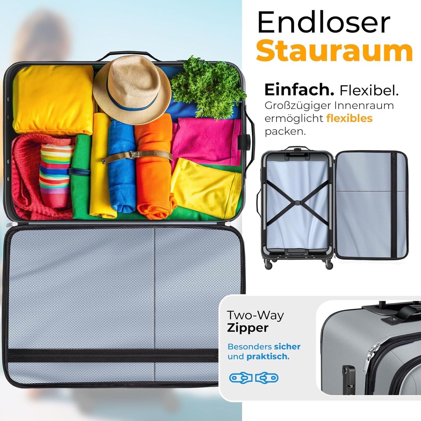 4-teiliges Reisekoffer-Set, Grau