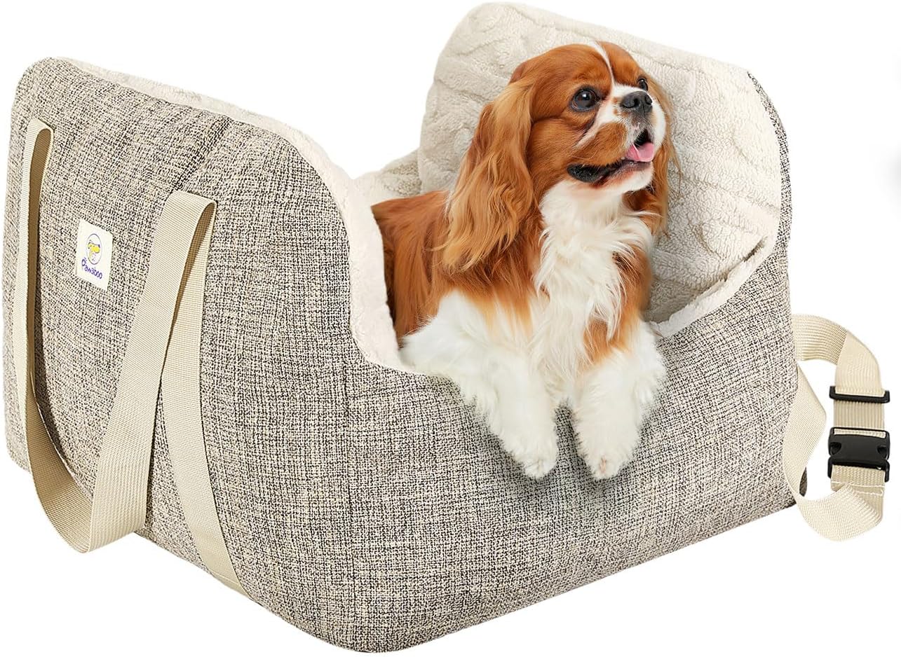 Autositz mit Sicherheitsgurt für Hunde, Braun+Beige