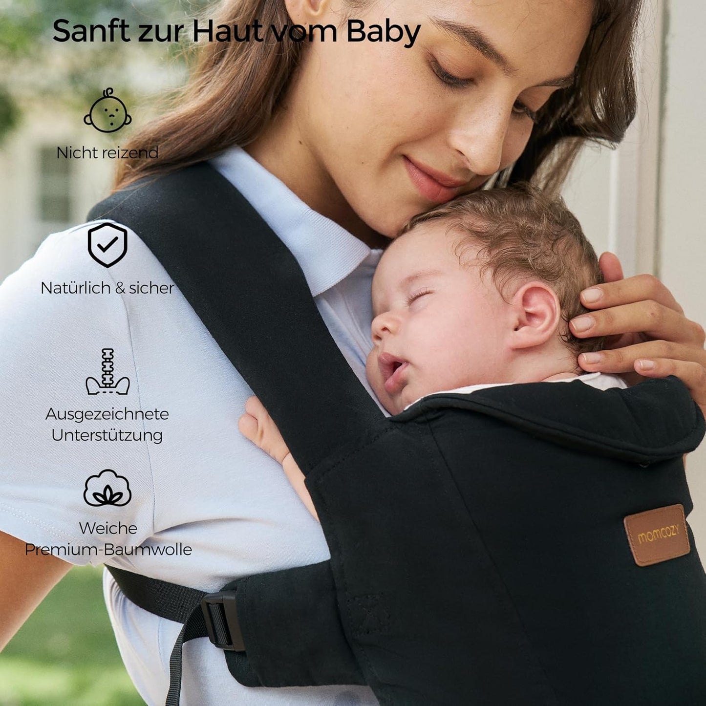 Ergonomische Babytrage mit Nackenstütze (3-11 kg), Schwarz
