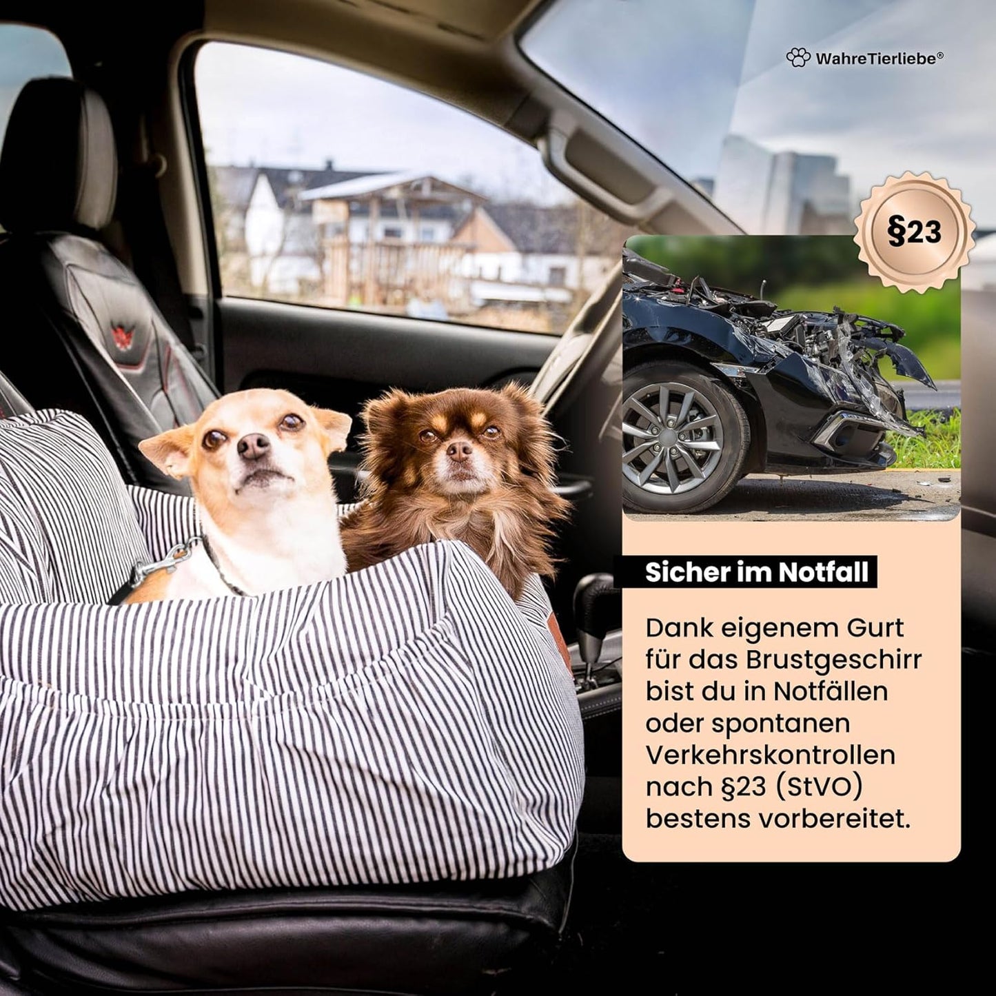 Hunde Autositz mit Sicherheitsgurt, waschbar, L Braun
