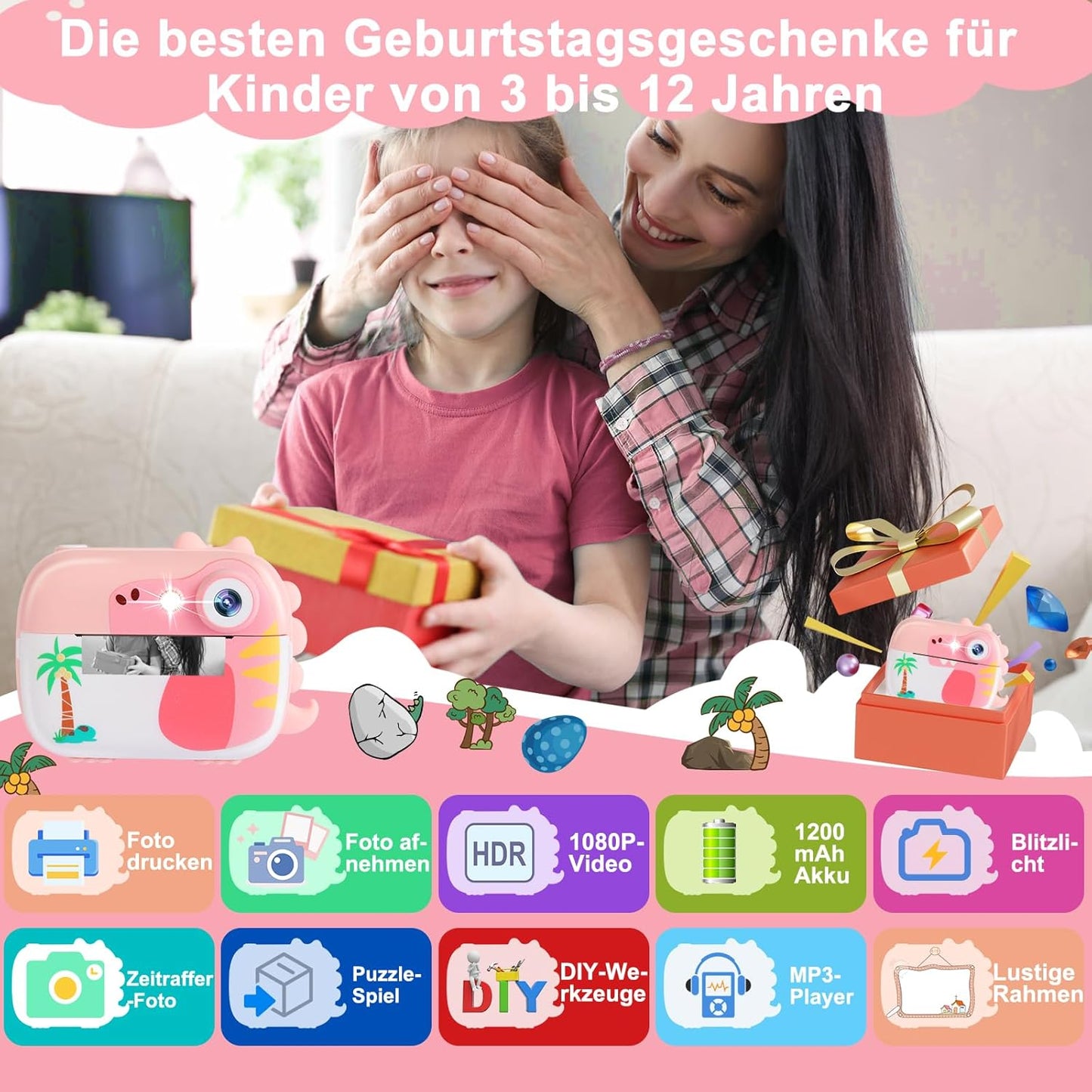 Sofortbildkamera für Kinder, Pink