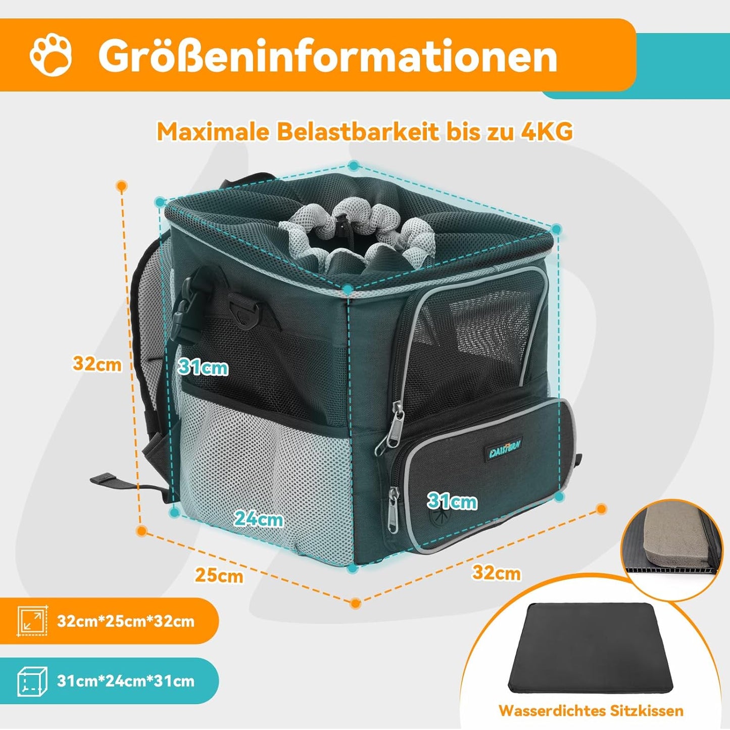 Velokorb für Hunde mit Rucksackfunktion