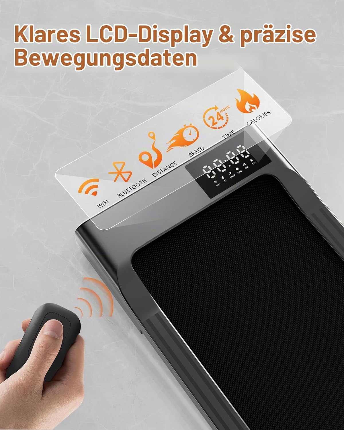 Walking Pad mit Steigung & App-Funktion, Schwarz 100cm