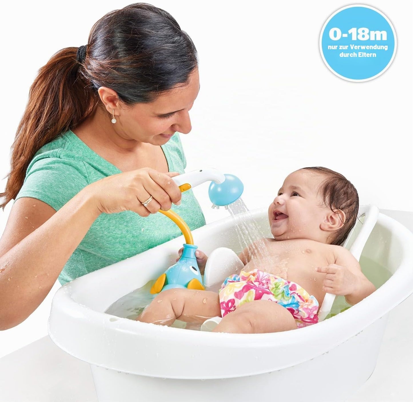 Duschkopf für Babybadewanne mit Wasserpumpe, Blau und Orange