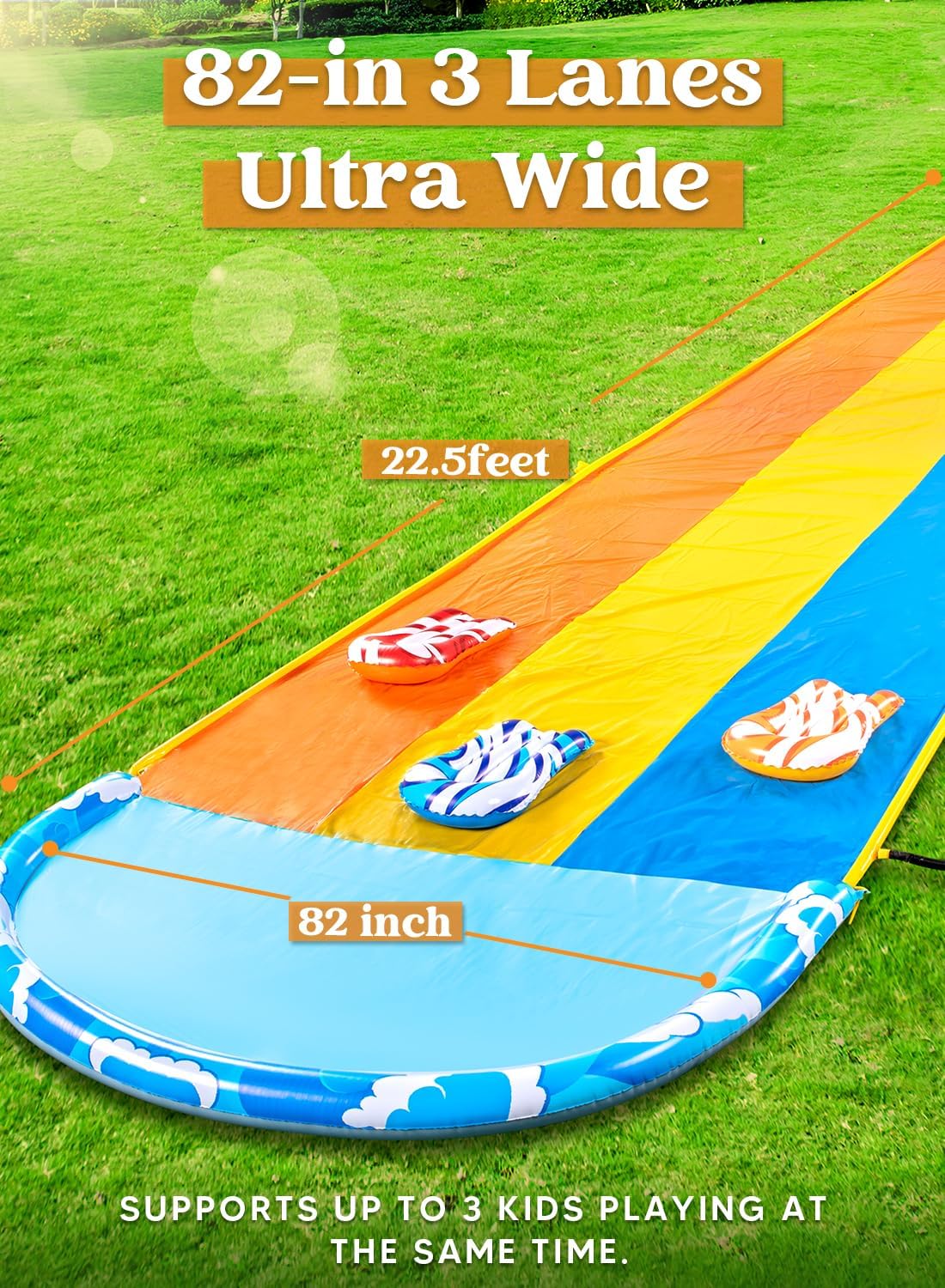 Garten-Wasserrutsche mit Bodyboards und Sprinkler