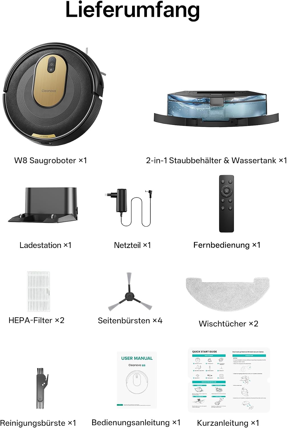 W8 Saugroboter mit Wischfunktion, Schwarzes Gold