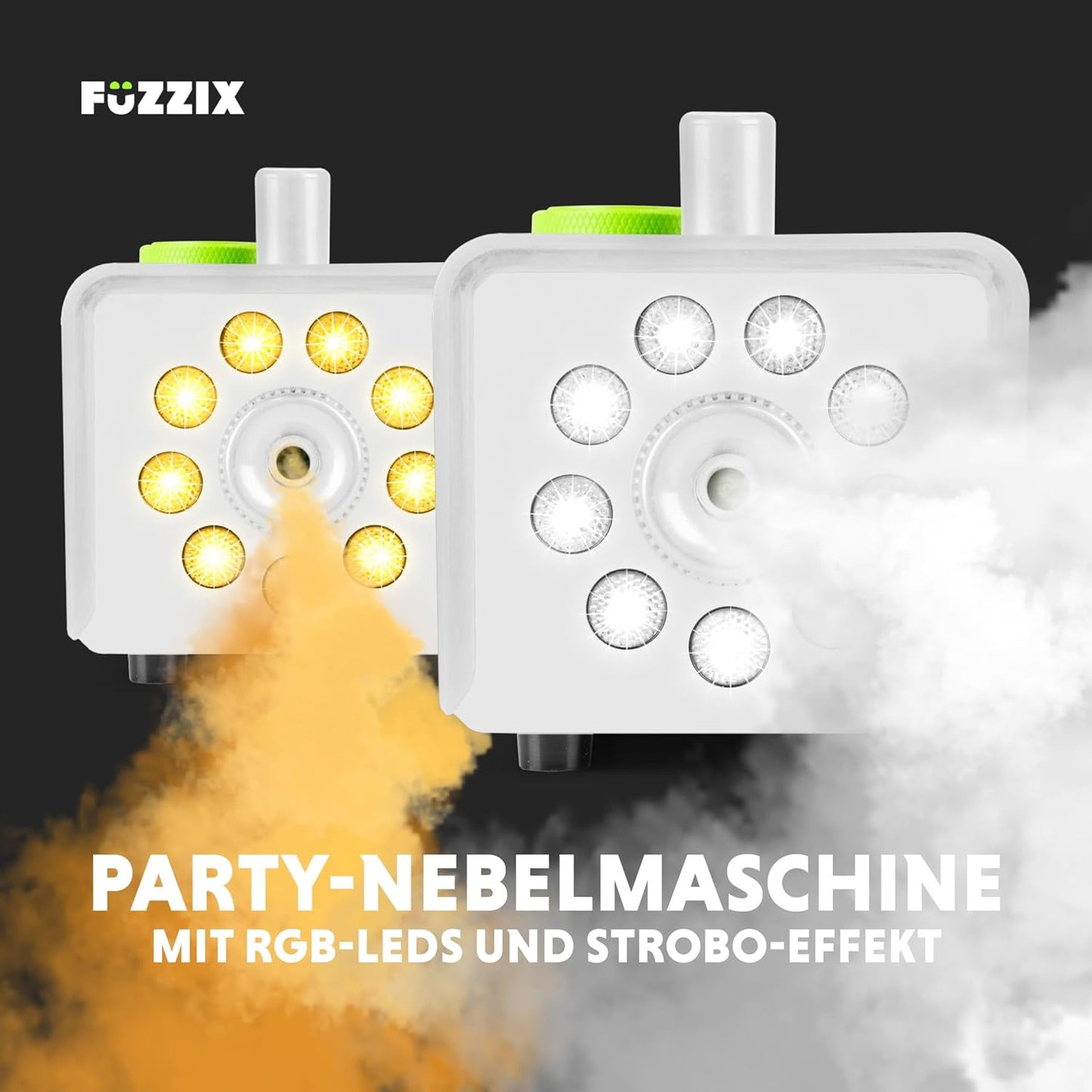 Mini-Nebelmaschine F509LW mit LED-Lichteffekt und Fernbedienung, Nebelmaschine Weiß + 9 LED