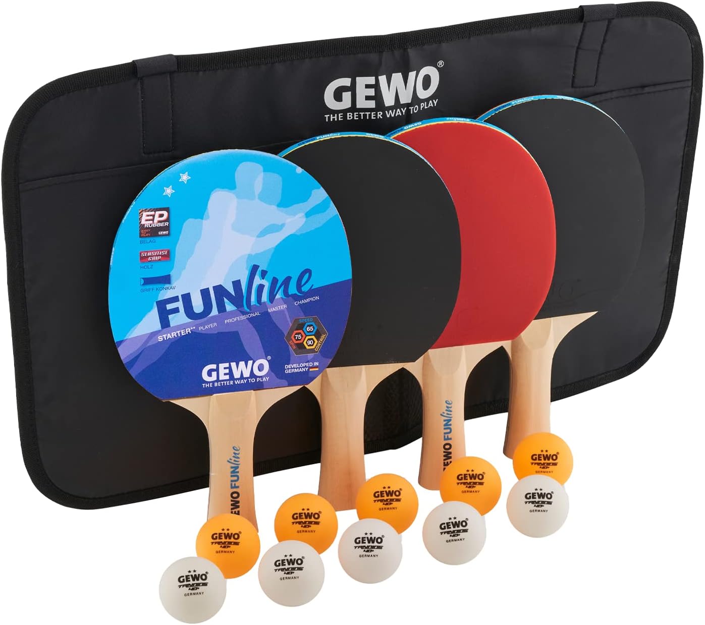 FunLine Tischtennisschläger Set mit Bällen und Aufbewahrungstasche