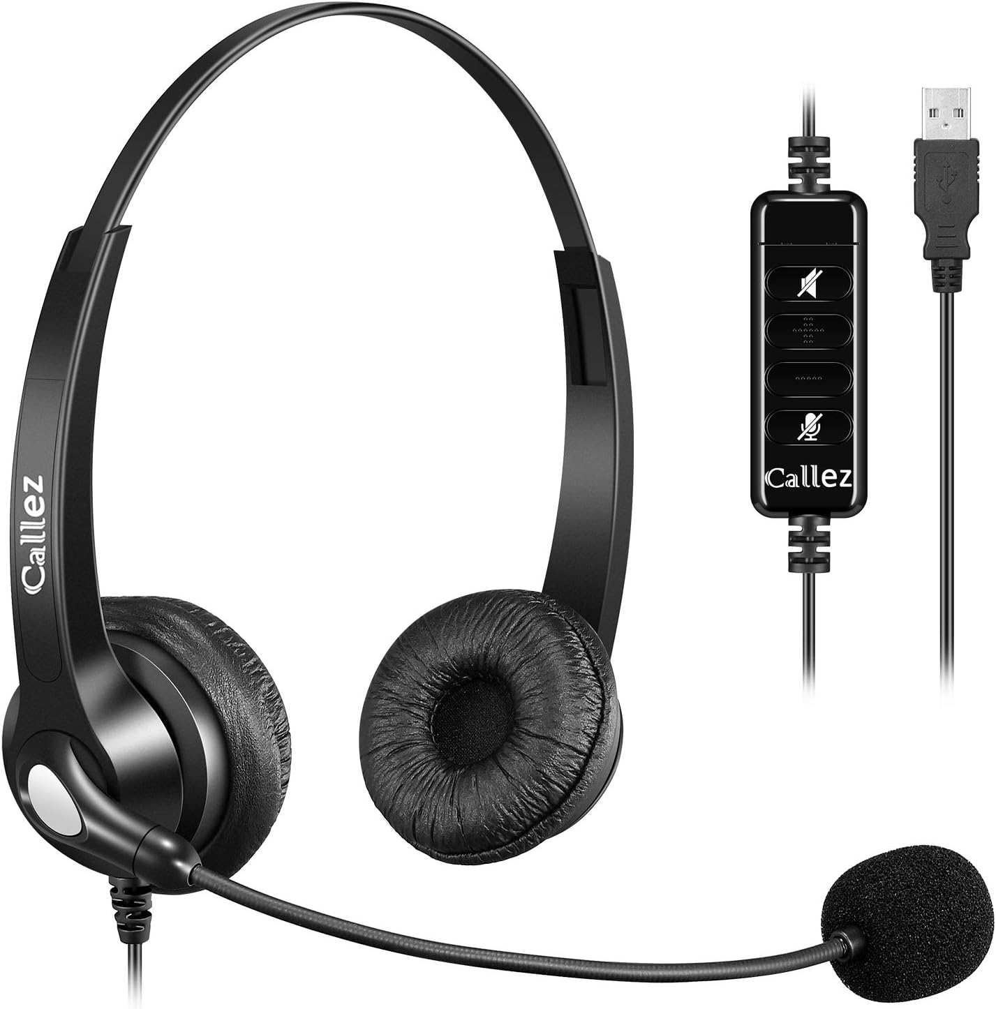 PC Headset mit Mikrofon und Lautstärkeregler, Schwarz