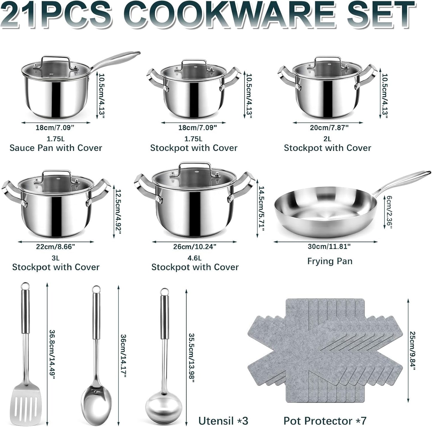 Edelstahl Topf- und Pfannenset (21-teilig) Induktion/Backofen, Topf- und Pfannenset-21P
