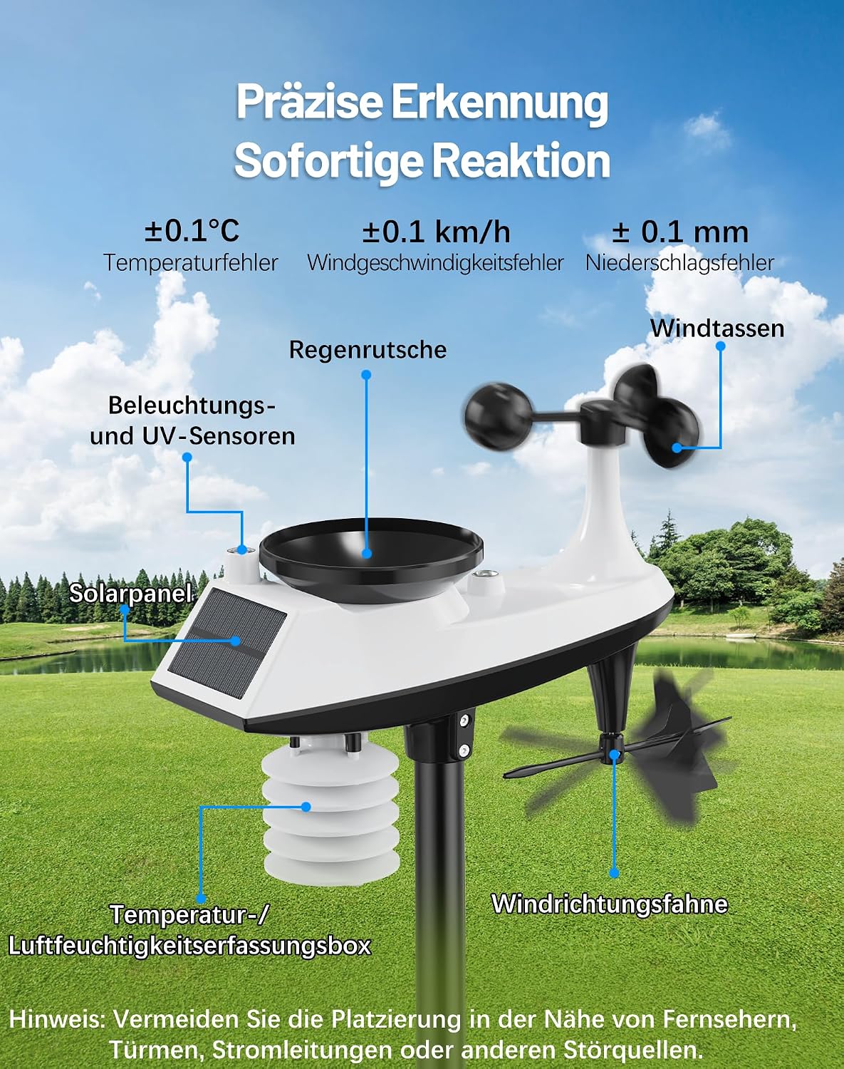 11-in-1 Profi WLAN Wetterstation mit Aussensensor, Schwarz