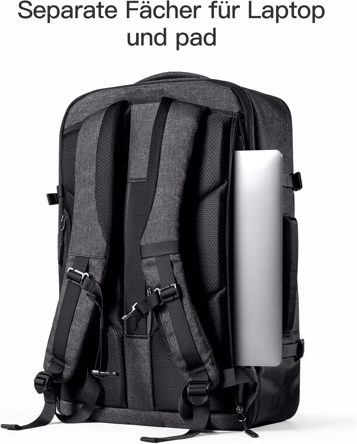 Erweiterbarer Reiserucksack für Handgepäck, Schwarz 46.2 L