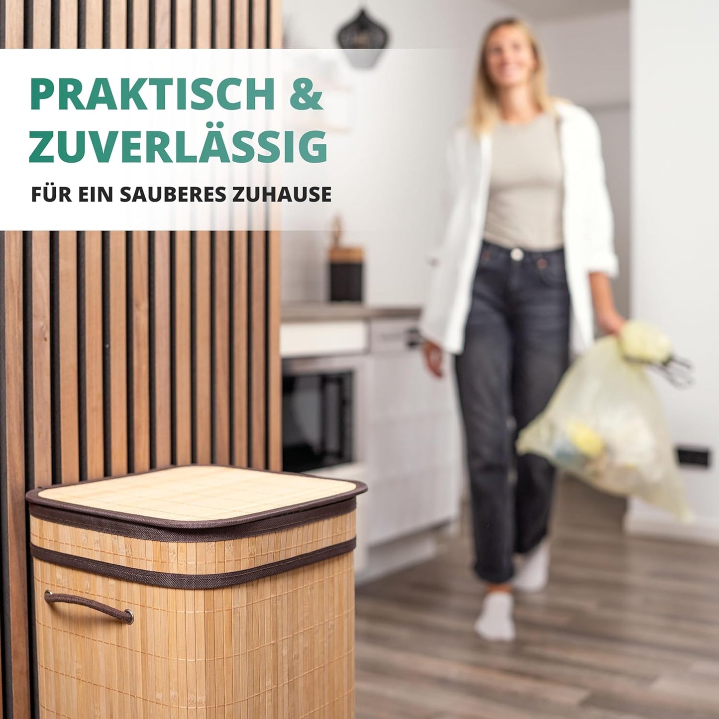 Müllsackständer für gelbe Säcke, Bambus / Dunkelbraun