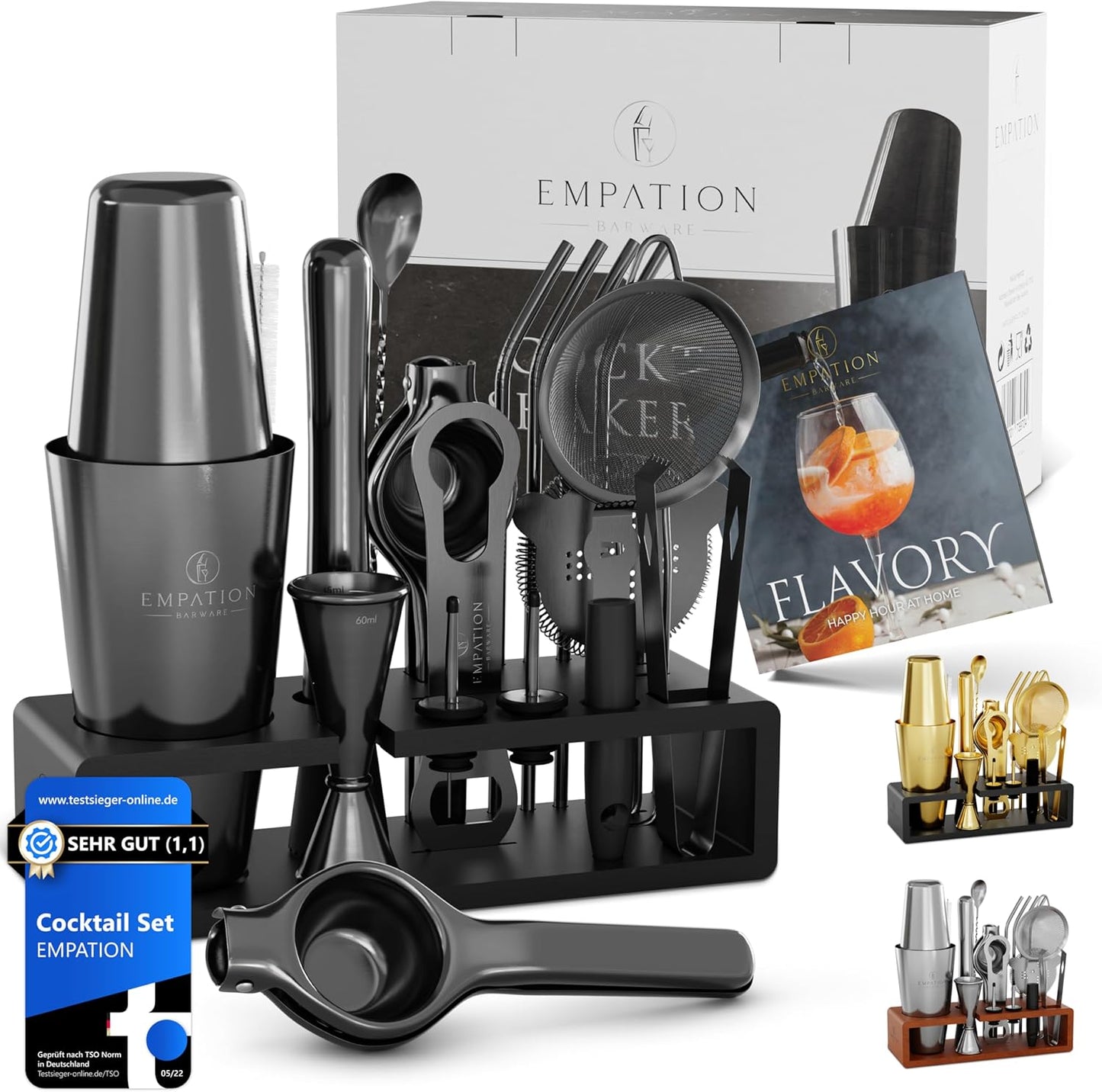 Cocktail-Shaker-Set mit Bar Zubehör (Testsieger), Schwarz