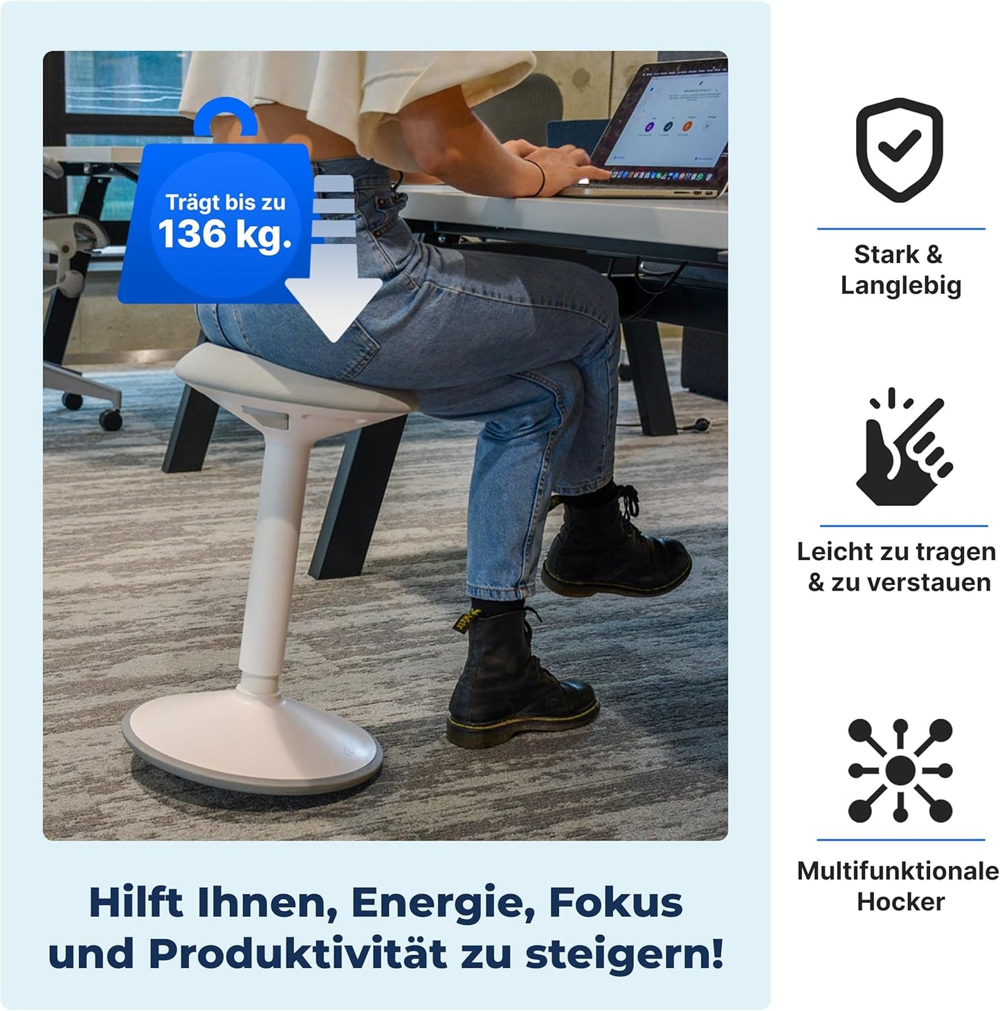 Ergonomischer Bürohocker mit Schwingeffekt, 55-80 cm Matte Black