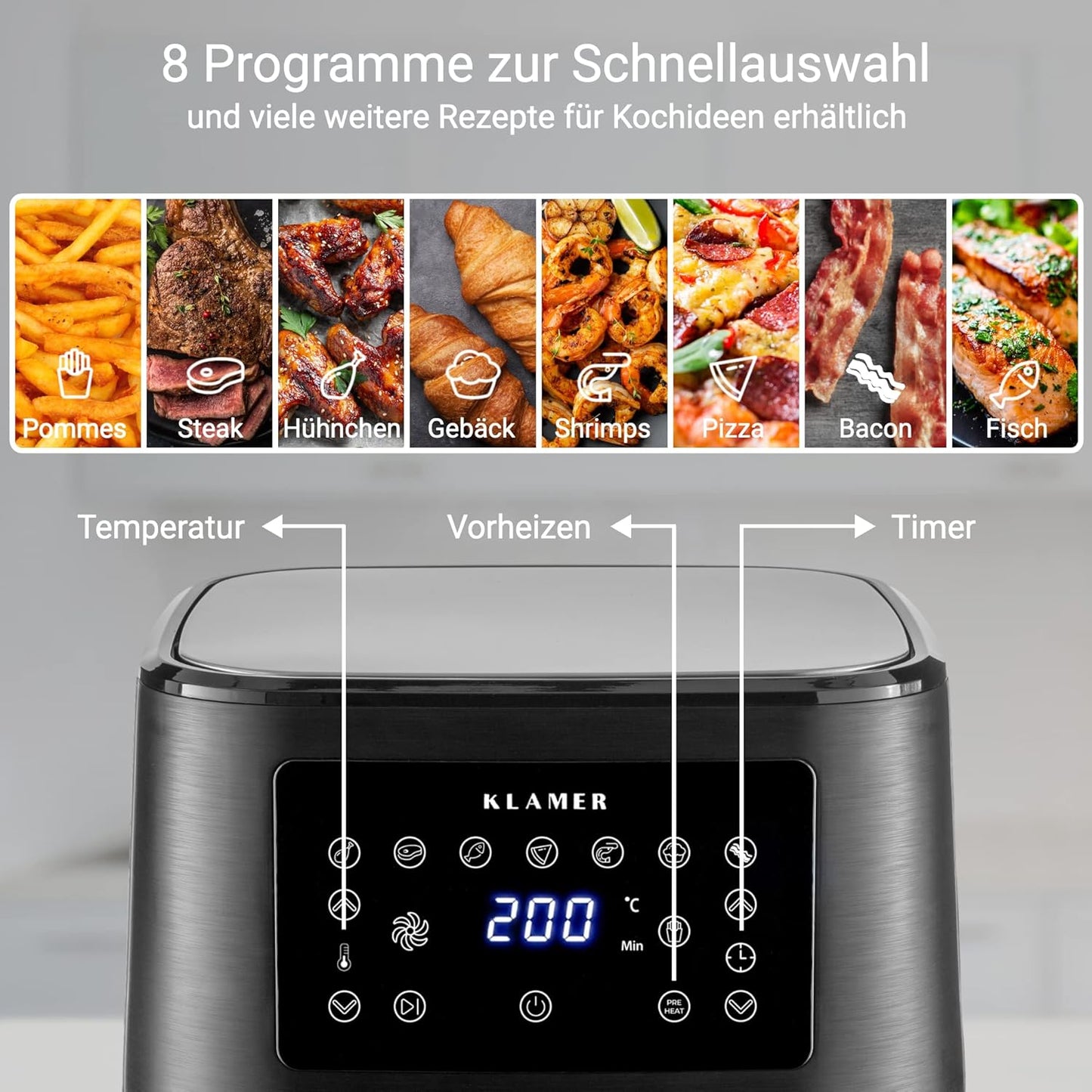 Heissluftfritteuse, 5,5 L Schwarz