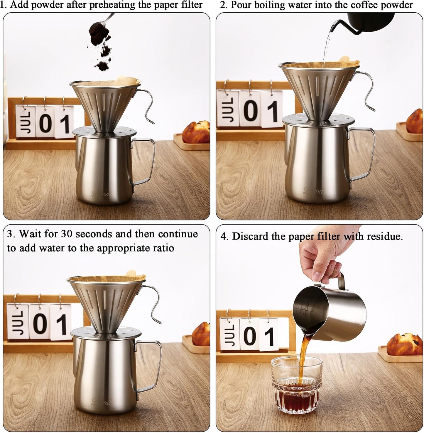 Pour Over Kaffeebereiter-Set mit Papierfiltern