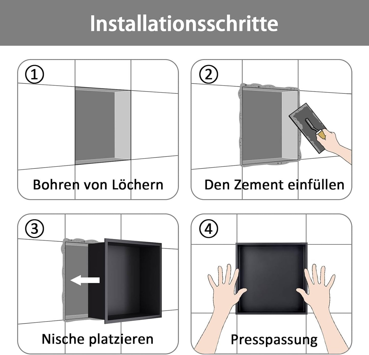 Duschnische Edelstahl Einzelregal 30x45cm, 30×45cm Grau